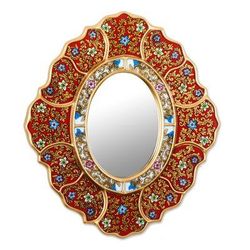 Mirror, 'Floral Crimson' - Unique Reverse Painted Glass Mirror