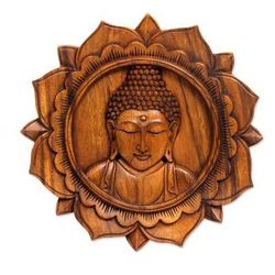 Wood relief panel, 'Lotus Buddha'
