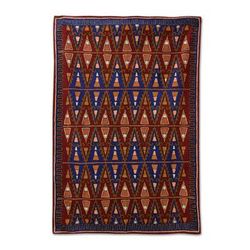 Chain stitched wool rug, 'Valley of Fire' (4x6)