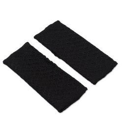 Passionate Pattern in Black,'Patterned 100% Baby Alpaca Fingerless Mitts in Black'