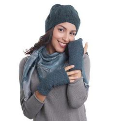 Gossamer Teal,'Patterned 100% Baby Alpaca Fingerless Mitts in Teal'