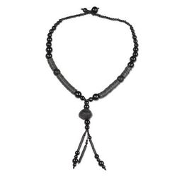 Tutum Yefe,'Ghanaian Black Recycled Plastic Bead Y-Necklace'