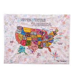 USA,'Patchwork Batik Map of US Wall Hanging'