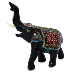 'Happy Elephant' - Artisan Crafted Wood Elephant Sculpture