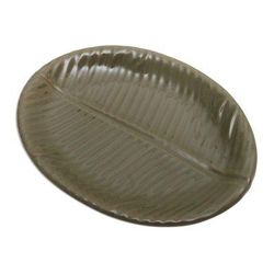 'Oval Banana Leaf' - Fair Trade Stoneware Ceramic Serving Platter