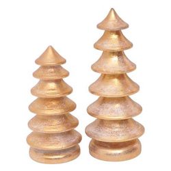 Golden Pagodas,'Set of 2 Hand-Carved Pagoda Wood Sculptures from Bali'