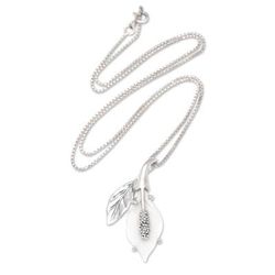 Lily of Peace,'Polished Lily-Themed Sterling Silver Pendant Necklace'