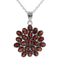 Red Sunflower,'Hand Made Sterling Silver Garnet Pendant Necklace India'