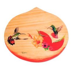 'Hand-Painted Hummingbird Wood Wall Plaque from Costa Rica'