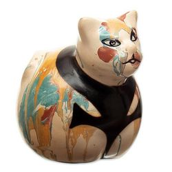 Feline Colors,'Handcrafted Ceramic Cat Statuette with Colorful Design'