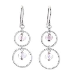 Rosy Orbits,'Natural Rose Quartz Dangle Earrings with Sterling Rings'