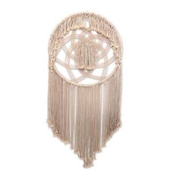 Dream Knot,'Circular Cotton Wall Hanging in Antique White from Bali'