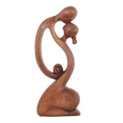 A Mother's Kiss,'Suar Wood Family Sculpture'