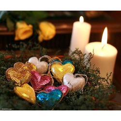 'Sparkling Hearts' (set of 10) - Indian Hand Made Heart Shaped Ornaments