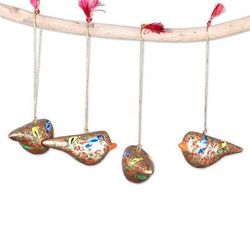 Papier mache ornaments, 'Peace and Joy' (set of 4)