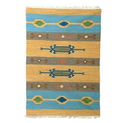 '4x6 Colorful Geometric Wool Dhurrie Rug from India'