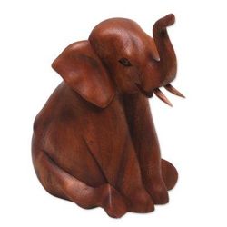 Elephant Child,'Hand Carved Suar Wood Baby Elephant Sculpture'