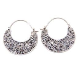 Ornately Detailed Sterling Silver 925 Hoop Earrings 'Garden of Eden'