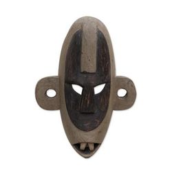 Congolese wood African mask, 'Alert Boa Warrior'