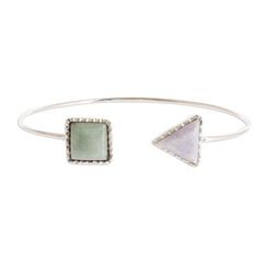 Geometric Shapes I,'Geometric Themed Jade Cuff Bracelet with Sterling Silver'
