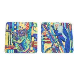 Tree Habitants,'Set of 2 Rubber Coasters with Monkey and Sloth Prints'