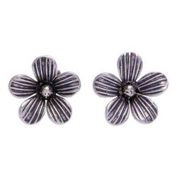 Striped Garden,'Karen Silver Floral-Motif Button Earrings'