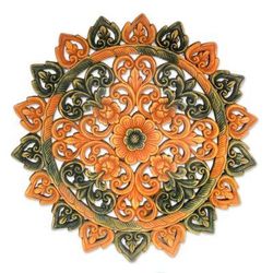 Teak relief panel, 'Illuminated Circle'