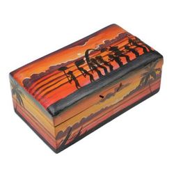 'Painted Melasti-Inspired Suar Wood Decorative Box in Orange'