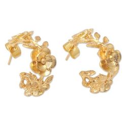 '22k Gold-Plated Half-Hoop Earrings with Floral Details'