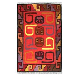 Wool rug, 'Ceremonial Masks' (4x5)