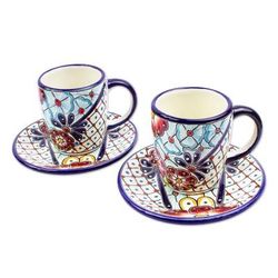 Colors of Mexico,'Talavera-Style Cups and Saucers (Pair)'