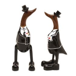 Gentlemen's Love,'Bamboo Root and Wood Male Duck Wedding Sculptures (Pair)'