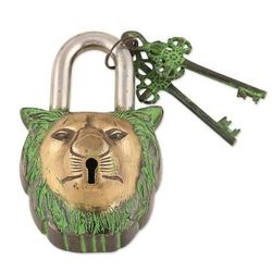 Hear Me Roar,'Brass Lock and Key Set with Lion Motif (3 Pieces)'