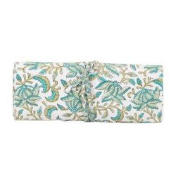 'Cotton Roll Pencil Case with Hand-Block Printed Leafy Design'