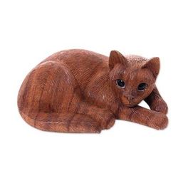 Wood sculpture, 'Sweet Ginger Tabby'