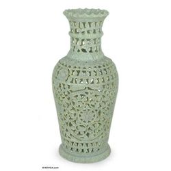 'Floral Honor' - Fair Trade Soapstone Vase Decorative Hand Crafted