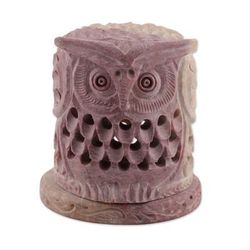 Up Owl Night,'Hand Carved Soapstone Owl Tealight Candle Holder'