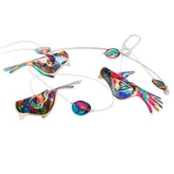 Enchanted Flight,'Handmade Recycled Plastic Mobile with Three Vibrant Birds'