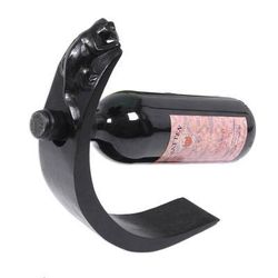 Black Lizard,'Hand Crafted Wood Bottle Holder with Lizard from Indonesia'