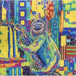 Colorful Sloth,'Modern Multicolored Stretched Sublimation Print of A Sloth'