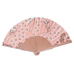 Bangli Springtime,'Pink Floral Hand Fan Crafted from Silk and Pinewood'