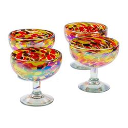 Intense Celebration,'Set of 4 Multicolor Handblown Cocktail Glasses from Mexico'