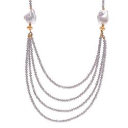 'Gold-Accented Pearl and Smoky Quartz Pendant Necklace'