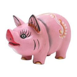'Pig Suar Wood Figurine Hand-Carved & Hand-Painted in Bali'