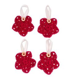 Red Sensations,'Set of 4 Red Crocheted Ornaments with Plastic Buttons'
