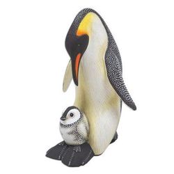 Penguin Mother and Chick,'Suar Wood Penguin Sculpture Carved and Painted by Hand'