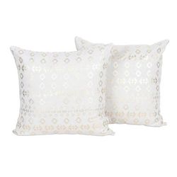 Golden Essence,'Pair of Cotton Cushion Covers with Golden Geometric Motifs'