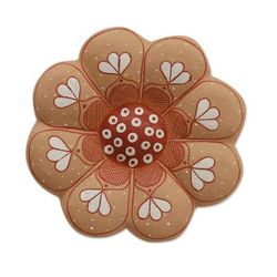 'Hand-Painted Floral Brown Ceramic Wall Art from Brazil'