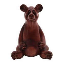 Honey Bear,'Handmade Suar Wood Sculpture of a Bear from Bali'