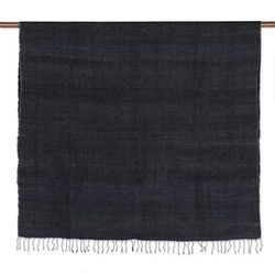 'Blue and Grey 100% Silk Throw Blanket Hand-Woven in India'